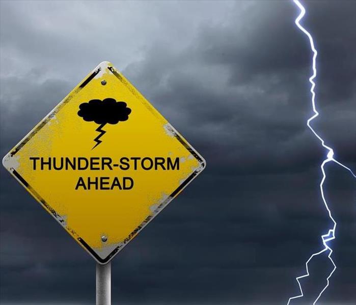 Thunder Storm Ahead Sign.